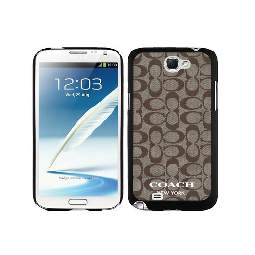 Coach Logo Signature Beige Samsung Note 2 Cases DTD - Click Image to Close